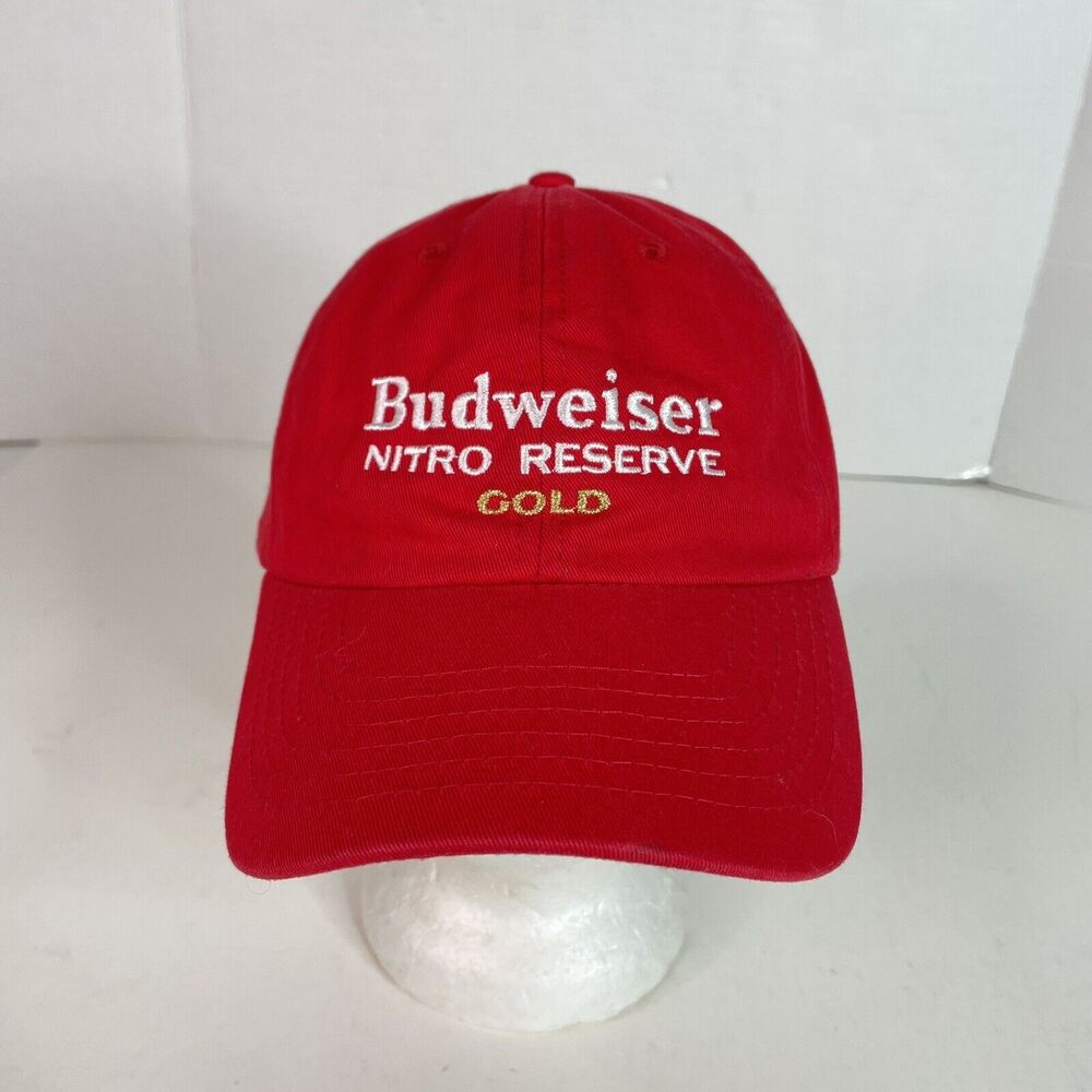 Vintage Budweiser Nitro Reserve Gold Adjustable Hat, Red, Embroidered